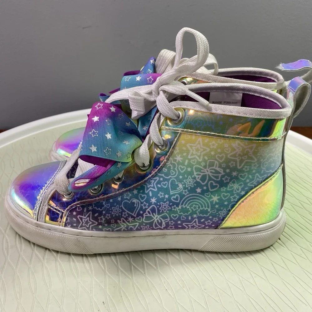 Girls Jojo Siwa Shoes Sneakers size 2US‎ Over the Rainbow Metallic Stars Bow